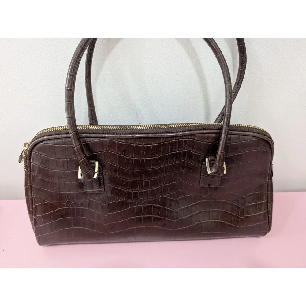 Vintage Jones New York Brown Embossed Handbag Y2K Retro Chic